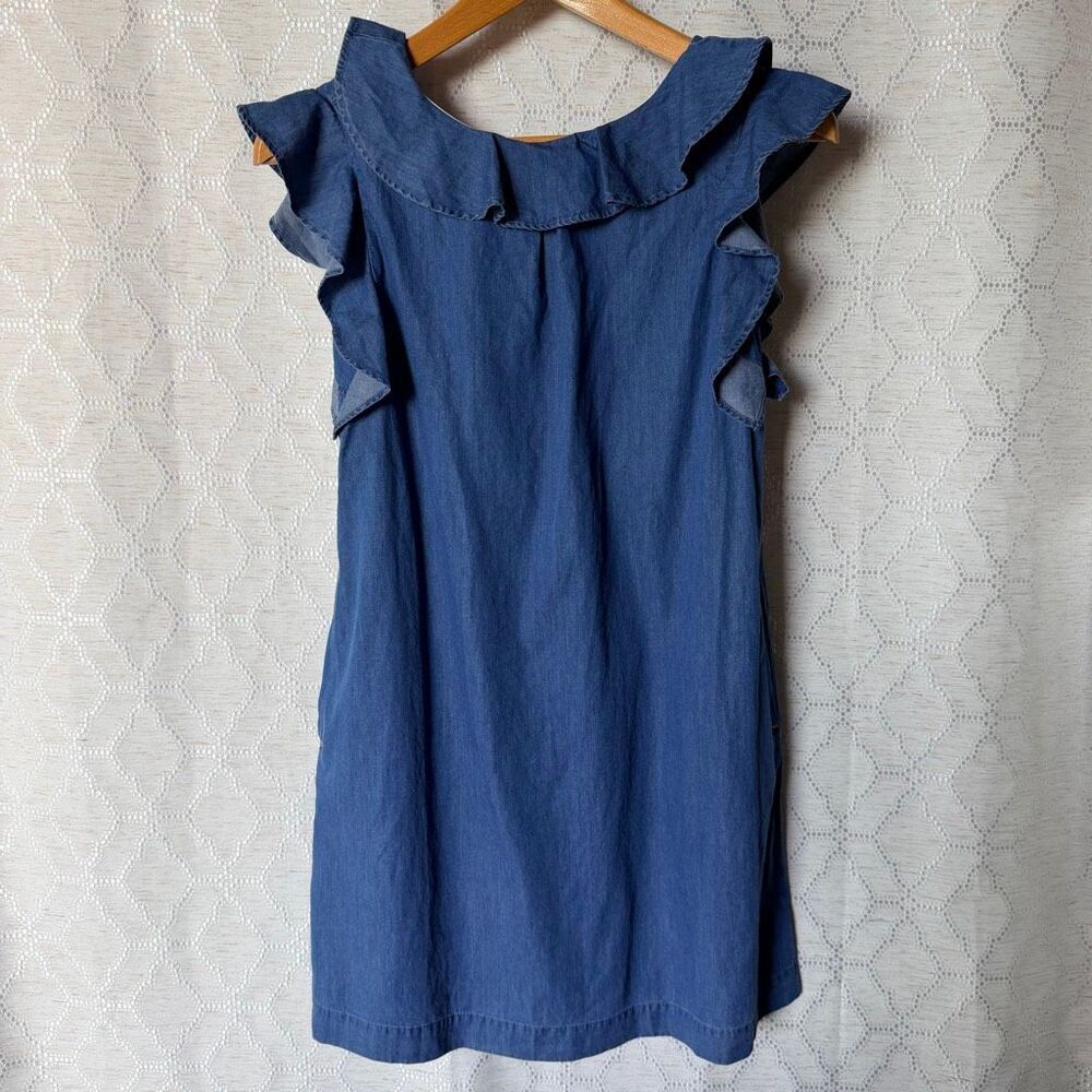 Crewcuts Girls 14 Denim Open Back Ruffle Dress NWT Preppy Boardwalk Fall Classic